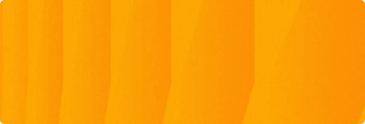 Orange gradient background with faint vertical bands and rounded corners.